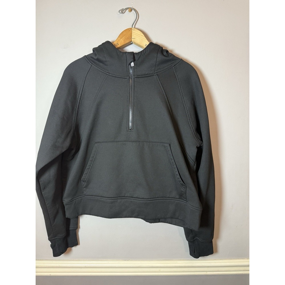 Laslulu Women‎ Heavyweight Fleece Cropped Half Zip Hoodie Black Large